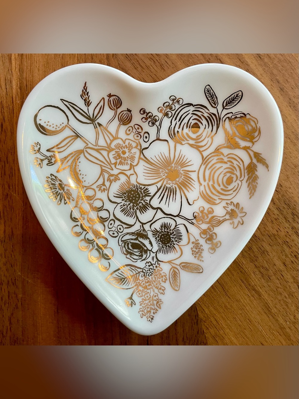 new Rifle Paper Ceramic Colette White Gold Heart Ring Trinket Dish Bowl